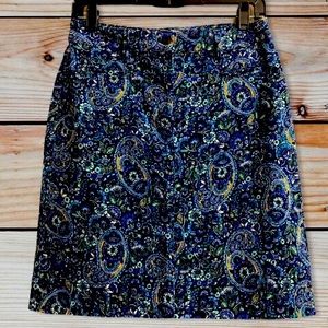 NWOT Talbots Petites Blue Paisley Corduroy Stretch Skirt